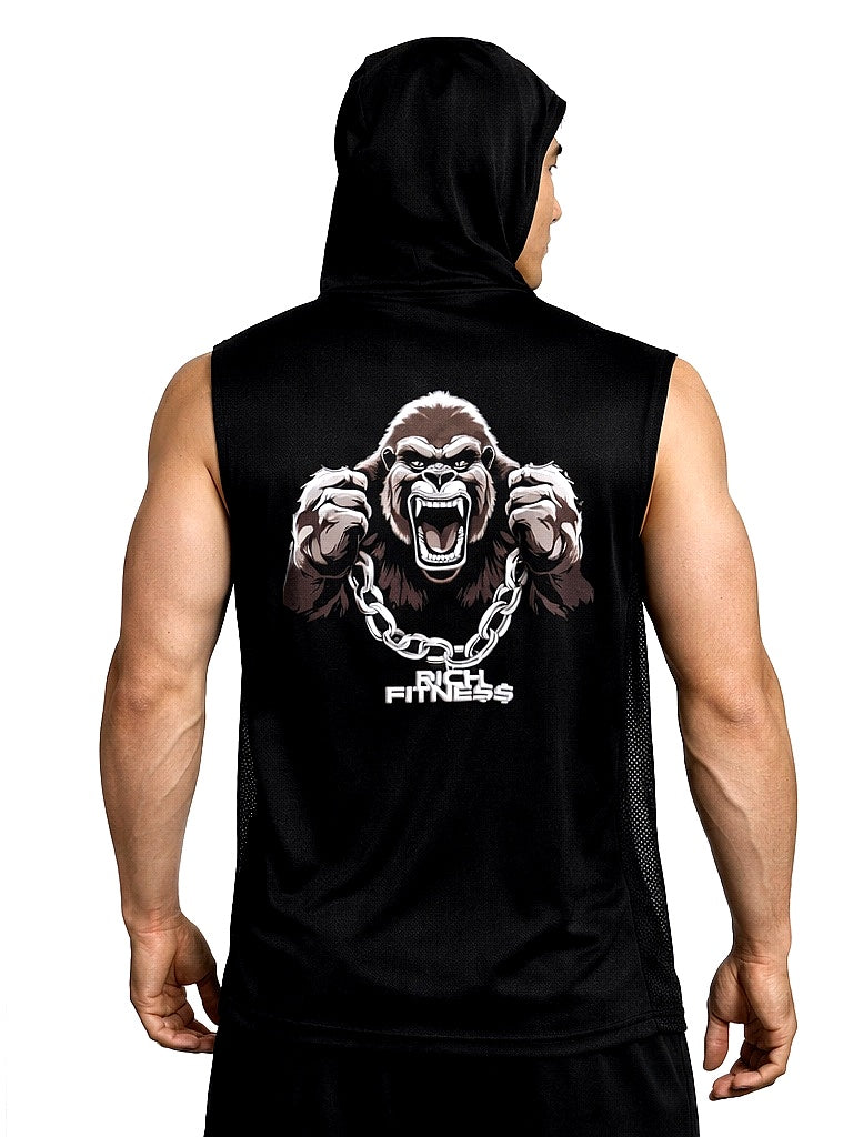 MESH SLEEVELESS HOODIE (BLACK)