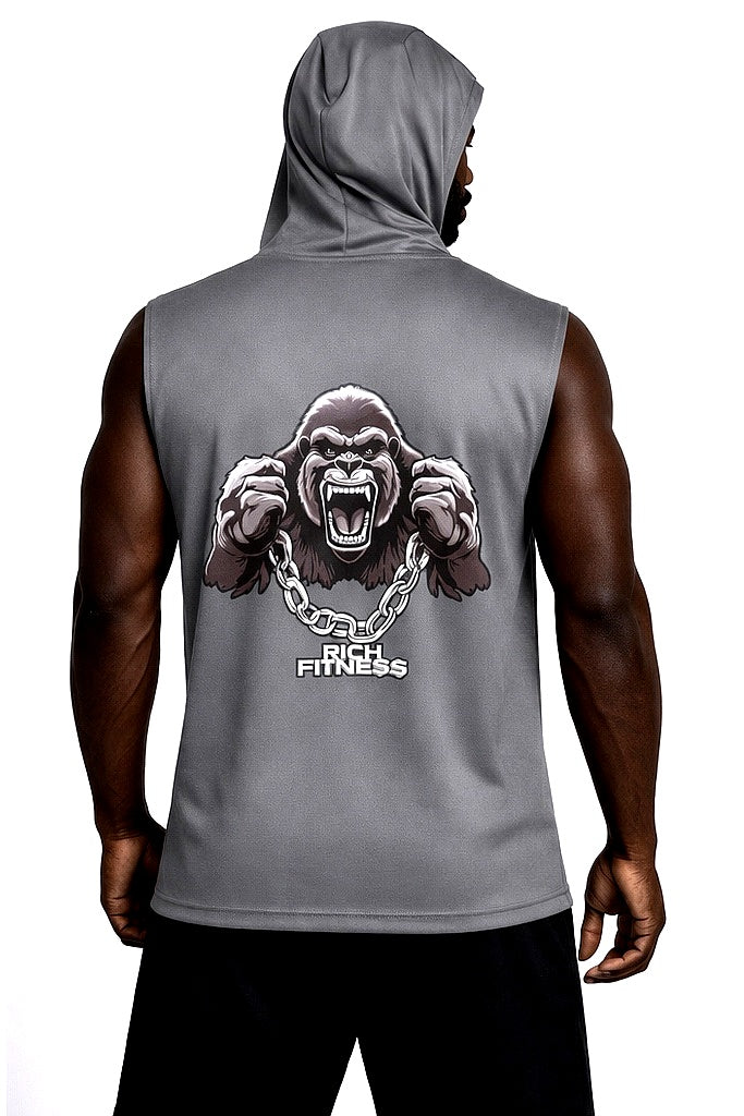 MESH SLEEVELESS HOODIE- GREY