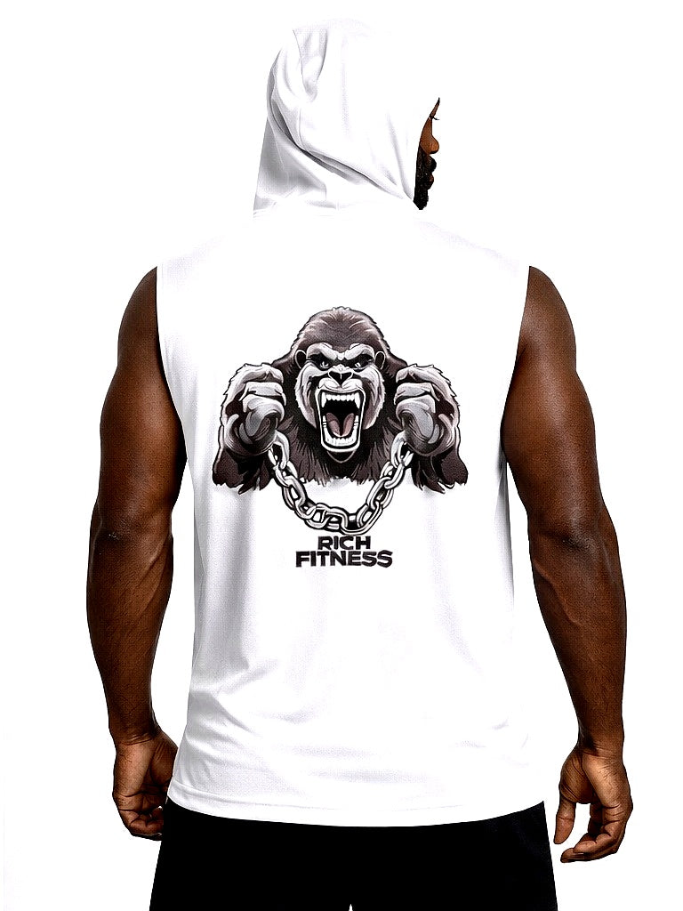 MESH SLEEVELESS HOODIE- WHITE
